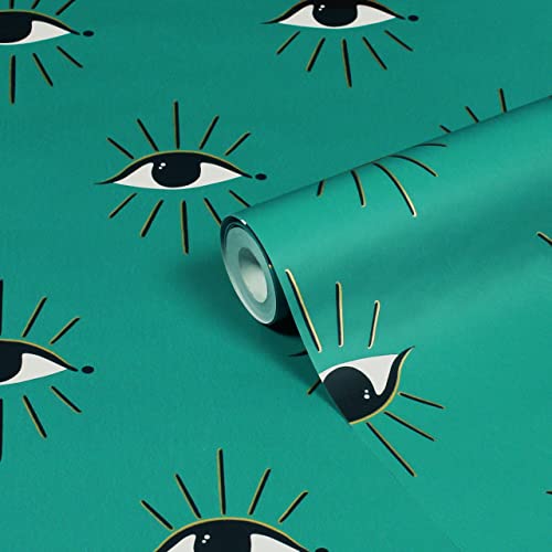 furn. Theia Abstract Eye Printed Wallpaper, Turquoise von furn.