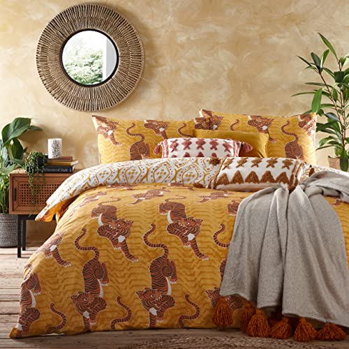 furn. Tibetischer Tiger Bettwäsche-Set, für Einzelbett, Baumwolle, Polyester, Senfgelb von furn.