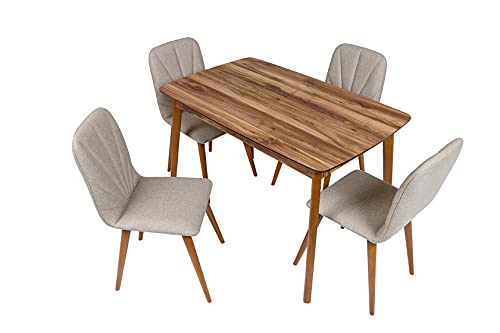 furni24 4er Esstisch Set, Rechteckig Esstisch Küchentisch 4 Stühle Esszimmertisch Tisch mit Holzbeinen, Walnussfarbe 120x77x77 cm von furni24
