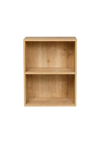 furni24 Breites Bücherregal mit 2 Fächern, Holzregal, Würfelregal, Aufbewahrungsregal, Saphir Eiche, 60x31x77h von furni24