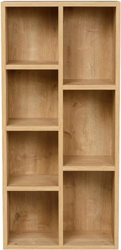 furni24 Bücherregal mit 7 Fächern, Holzregal, Würfelregal, Aufbewahrungsregal, Saphir Eiche, 49,5x24x106h von furni24