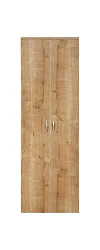 furni24 Kleiderschrank aus Holz, Garderobenschrank, Mehrzweckschrank, Schrank & Putzschrank, 2 Tür Mit Haken, Saphir Eiche, 60x34x180cm von furni24