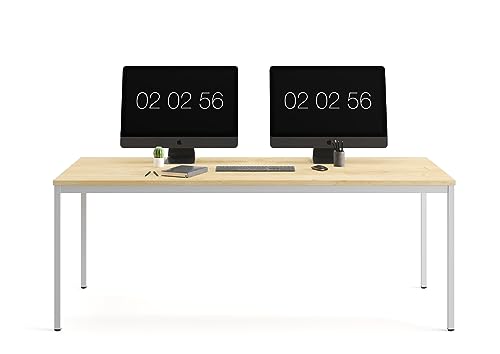 furni24 Schreibtisch-Stahl 120x60x75cm, Eiche, TÜV/GS-Einfache Montage, Arbeitstisch, Bürotisch, Küchentisch, Esstisch, Druckertisch Büro-Möbel Arbeitszimmer Computertisch Gaming-Tisch Mehrzwecktisch von furni24