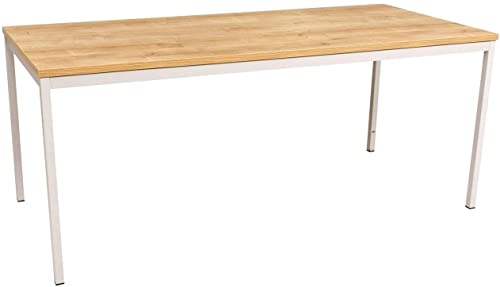 Furni24 Schreibtisch-Stahl 200x100x75cm, Eiche, TÜV/GS-Einfache Montage, Arbeitstisch, Bürotisch, Küchentisch, Esstisch, Druckertisch Büro-Möbel Arbeitszimmer Computertisch Gaming-Tisch Mehrzwecktisch von furni24