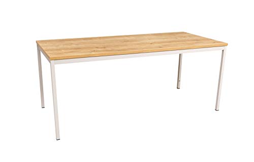 furni24 Schreibtisch-Stahl 140x70x75cm, Eiche, TÜV/GS-Einfache Montage, Arbeitstisch, Bürotisch, Küchentisch, Esstisch, Druckertisch Büro-Möbel Arbeitszimmer Computertisch Gaming-Tisch Mehrzwecktisch von furni24