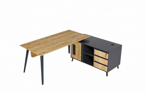 furni24 Schreibtisch, modernes Design, für Jugendzimmer Büro, große Arbeitsfläche, Tisch mit Schubladen inklusive Caisson, Möbelschrank, Shift HBT: 180 x 80 x 75 cm, Eiche von furni24