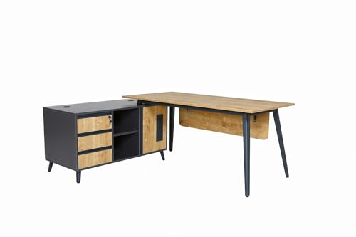 furni24 Schreibtisch, modernes Design, für Jugendzimmer Büro, große Arbeitsfläche, Tisch mit Schubladen inklusive Caisson, Möbelschrank, Shift HBT: 160 x 80 x 75 cm, Eiche von furni24
