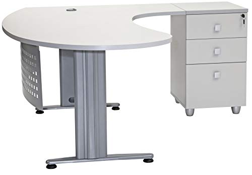 furni24 Schreibtisch Chefschreibtisch Schreibtisch Winkeltisch PC Tisch Moderner Bürotisch Computertisch mit großer Arbeitsfläche Gela Grau Dekor rechts gewinkelt Ink.Beistellcontainer mit Schubladen von furni24