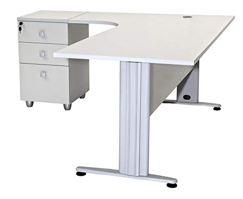 Furni24 Schreibtisch Winkelschreibtisch, Eckschreibtisch, Moderner Bürotisch Computertisch mit großer Arbeitsfläche, Bürotisch, PC Tisch, Dona Grau 180x120x74cm inkl. Beistellcontainer Links gewinkelt von furni24