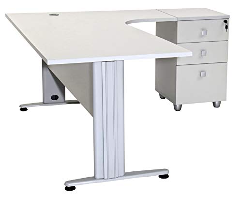 Furni24 Schreibtisch Winkelschreibtisch, Eckschreibtisch, Moderner Bürotisch Computertisch mit großer Arbeitsfläche, Bürotisch, PC Tisch, Dona Grau 180x120x74cm inkl.Beistellcontainer rechts gewinkelt von furni24