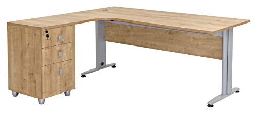 Furni24 Schreibtisch Winkelschreibtisch, Eckschreibtisch, Moderner Bürotisch Computertisch mit großer Arbeitsfläche, Bürotisch, PC Tisch, Dona Eiche 180x120x74cm inkl.Beistellcontainer Links gewinkelt von furni24