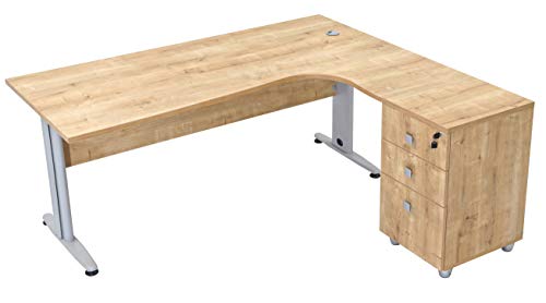 Furni24 Schreibtisch Winkelschreibtisch, Eckschreibtisch, Moderner Bürotisch Computertisch mit großer Arbeitsfläche, Bürotisch,PC Tisch, Dona Eiche 180x120x74cm inkl.Beistellcontainer rechts gewinkelt von furni24