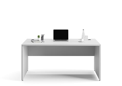 furni24 Schreibtisch fürs Arbeitszimmer und Home Office - Großer laminierter Computertisch aus Holz, 2 Kabeldurchlässe und mit verstellbarem Metall kabelkanal-Nuvi (Grau, Kabelkanal 160x80x75 cm) von furni24