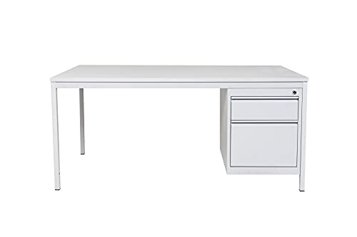 furni24 Schreibtisch mit 2 Schubladen, rechteckiger Schreibtisch mit Metalluntergestell Höhenausgleichsniveauschrauben, Schreibtisch fürs Heim und Büro, Computertisch, grau 140x80x75 cm von furni24