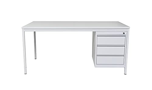 furni24 Schreibtisch mit 3 Schubladen, rechteckiger Schreibtisch mit Metalluntergestell Höhenausgleichsniveauschrauben, Schreibtisch fürs Heim und Büro, Computertisch, grau 180x80x75 cm von furni24