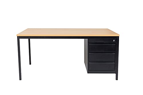 furni24 Schreibtisch mit 3 Schubladen, rechteckiger Schreibtisch mit Metalluntergestell Höhenausgleichsniveauschrauben, Schreibtisch fürs Heim und Büro, Computertisch, Buche 140x80x75 cm von furni24