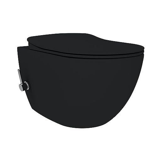 Furni24 Spülrandloses Wand-WC mit Toilettendeckel, integrierten Ventil Hänge Dusch Wc Taharet Bidet Taharat Intimdusche inkl. Slim Soft-Close Deckel, Hänge-WC, Bautiefe ist 50cm,Anthrazit Furni24 Spülrandloses Wand-WC mit Toilettendeckel, integrierten Ventil Hänge Dusch Wc Taharet Bidet Taharat Intimdusche inkl. Slim Soft-Close Deckel, Hänge-WC, Bautiefe ist 50cm,Anthrazit von furni24