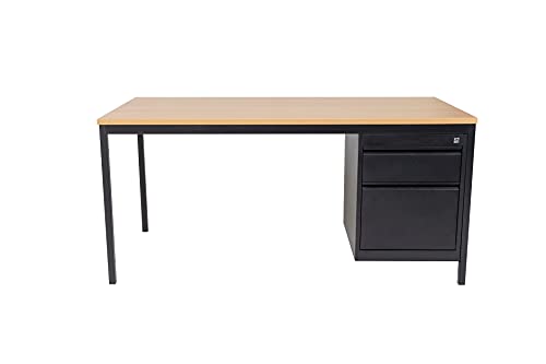 furni24 Schreibtisch mit 2 Schubladen, rechteckiger Schreibtisch mit Metalluntergestell Höhenausgleichsniveauschrauben, Schreibtisch fürs Heim und Büro, Computertisch, Buche 180x80x75 cm von furni24