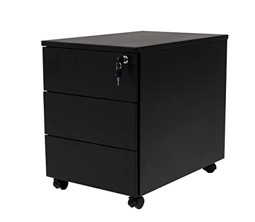 Rollcontainer Schreibtischcontainer 3 Schübe Farbe schwarz RAL 9005 pulverbeschichtet von furni24