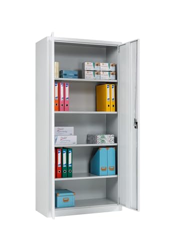 Furni 24 Aktenschrank, fertig montiert, 195x92x42cm, Stahlflügeltürschrank Materialschrank, Abschließbarer Spind, Aktenschrank mit 5 Fächern, Werkzeugschrank, Mehrzweckschrank, Universalschrank, grau von furni24