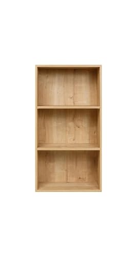 furni24 Breites Bücherregal mit 3 Fächern, Holzregal, Würfelregal, Aufbewahrungsregal, Saphir Eiche, 60x31x115h von furni24