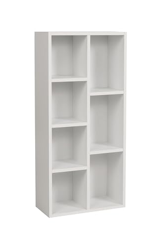 furni24 Bücherregal mit 7 Fächern, Holzregal, Würfelregal, Aufbewahrungsregal, weiß, 49,5x24x106h von furni24