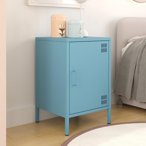 furni24 Metall Nachtschrank – Retro Kommode aus Metall – Modernes Sideboard mit praktischer Aufbewahrung – Leicht zu reinigen – Robuste und stilvolle Lösung für Wohnzimmer und Schlafzimmer, Blau von furni24