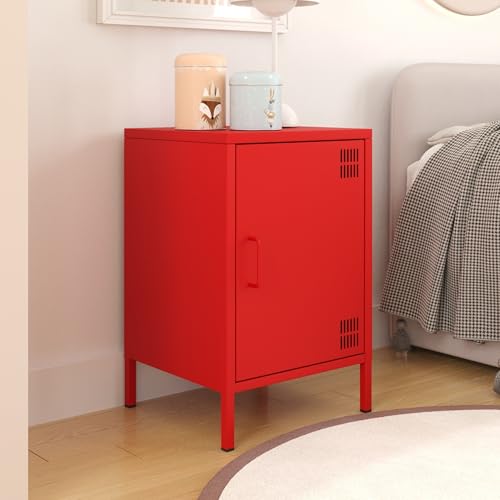 furni24 Metall Nachtschrank – Retro Kommode aus Metall – Modernes Sideboard mit praktischer Aufbewahrung – Leicht zu reinigen – Robuste und stilvolle Lösung für Wohnzimmer und Schlafzimmer, Rot von furni24