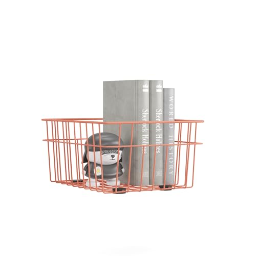 furni24 Metallkorb – Moderner Drahtkorb zur Aufbewahrung – Robuster und stilvoller Organizer für Büro, Wohnzimmer oder Badezimmer, Lachsfarben von furni24