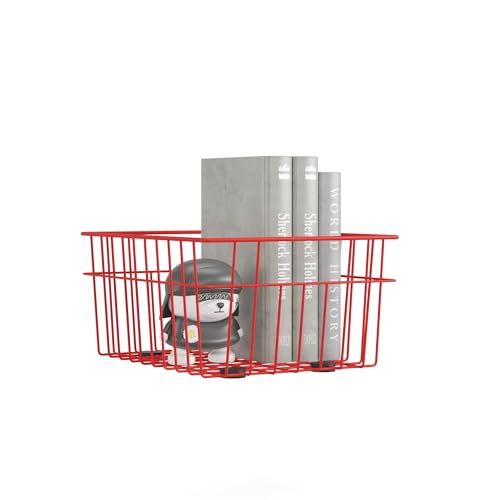 furni24 Metallkorb – Moderner Drahtkorb zur Aufbewahrung – Robuster und stilvoller Organizer für Büro, Wohnzimmer oder Badezimmer, Rot von furni24