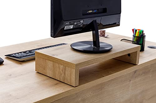 furni24 Monitorständer Holz,Laptop Computer Ständer,Bildschirmständer, Holz Display Stand for Laptop, Erhöhungständer (50x27x10,5h, Eiche) von furni24