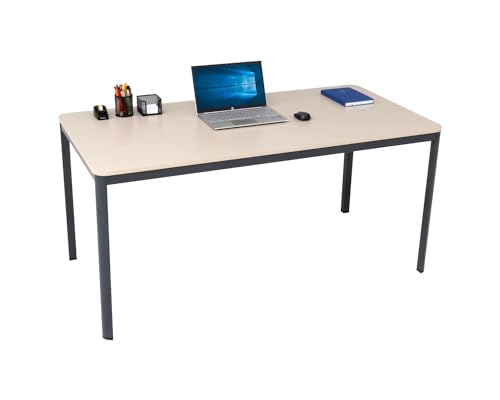 furni24 Schreibtisch D-Profil Nova 160x80x75cm, Sandfarbe, Einfache Montage, Arbeitstisch, Bürotisch, Küchentisch,Esstisch, Druckertisch Büro-Möbel Computertisch Gaming-Tisch Mehrzwecktisch von furni24