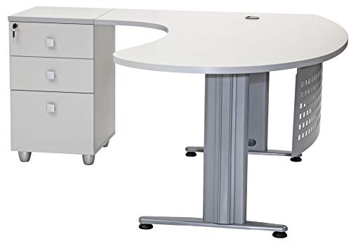 furni24 Schreibtisch Chefschreibtisch Schreibtisch Winkeltisch PC Tisch Moderner Bürotisch Computertisch mit großer Arbeitsfläche Gela Grau Dekor Links gewinkelt Ink.Beistellcontainer mit Schubladen von furni24