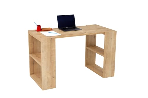 furni24 Schreibtisch fürs Arbeitszimmer und Home Office - Bürotisch Regal PC Tisch Schublade Ablage - laminierter Computertisch aus Holz, Arbeitstisch, Tisch aus 25 mm Spanplatte (Eiche, 120x60x75cm) von furni24