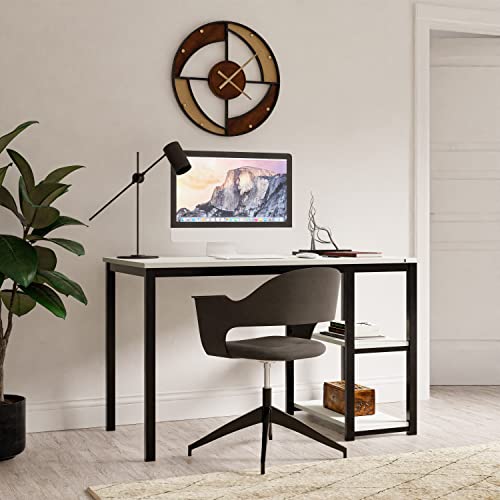 furniChic Schreibtisch, Computertisch mit 2 Regalen, Bürotisch mit Bücherregal, Arbeitstisch PC, OfficeTisch für Home Office, Modernes Design, 60x120x73cm, Weiß von furniChic