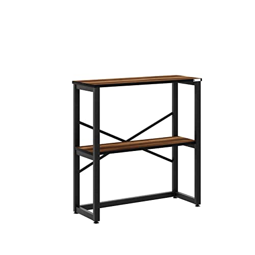 furniChic Konsolentisch fürs Wohnzimmer, Beistelltisch mit 2 Ablagen, Sofatisch, Stahlgestell, Flurtisch, Industrieller Design, 85x30x80cm, Baroque Walnut von furniChic