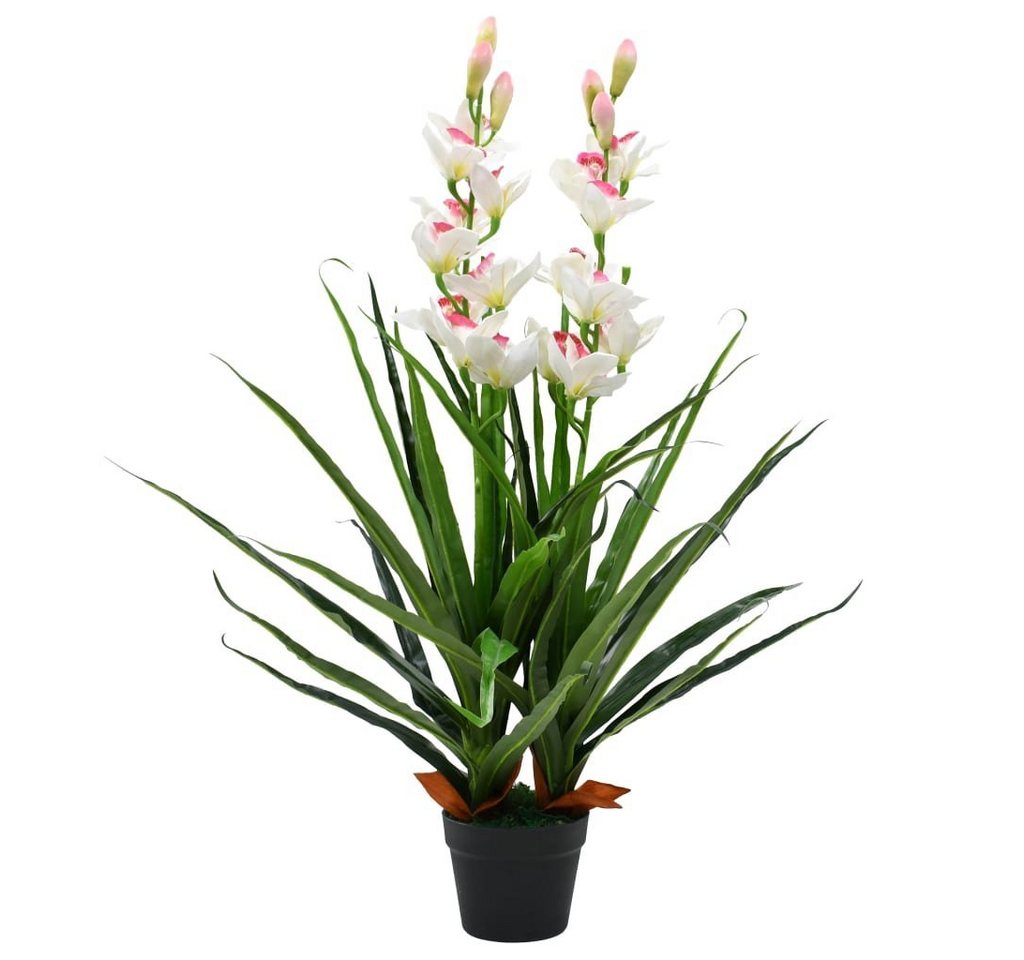 Kunstpflanze Künstliche Cymbidium Orchideenpflanze mit Topf 100 cm Grün, furnicato, Höhe 100 cm von furnicato