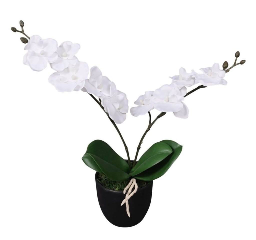 Kunstpflanze Künstliche Orchidee mit Topf 30 cm Weiß, furnicato, Höhe 30 cm von furnicato