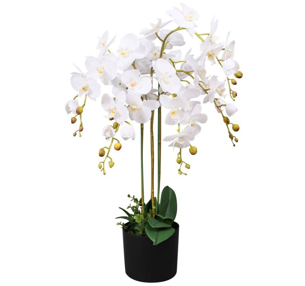 Kunstpflanze Künstliche Orchidee mit Topf 75 cm Weiß, furnicato, Höhe 75 cm von furnicato