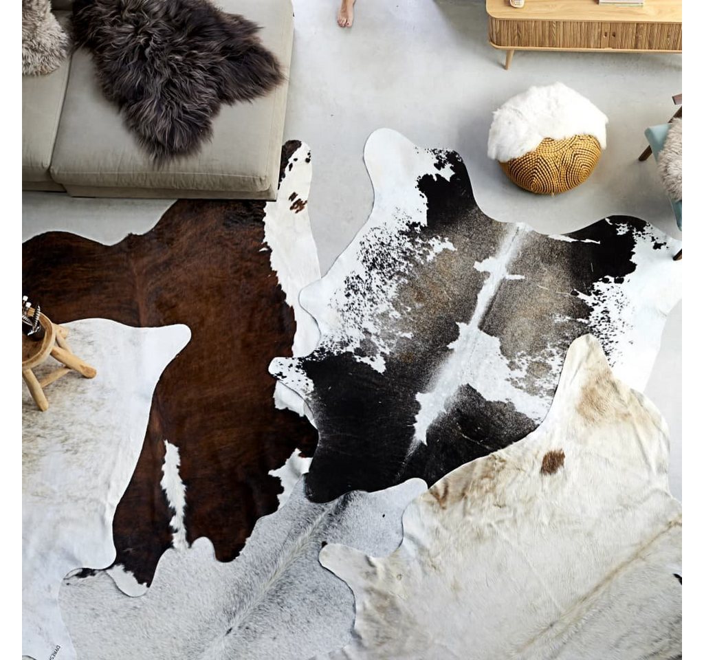 Teppich Echtes Rindsleder Schwarz und Weiß 150x170 cm, furnicato, Rechteckig von furnicato