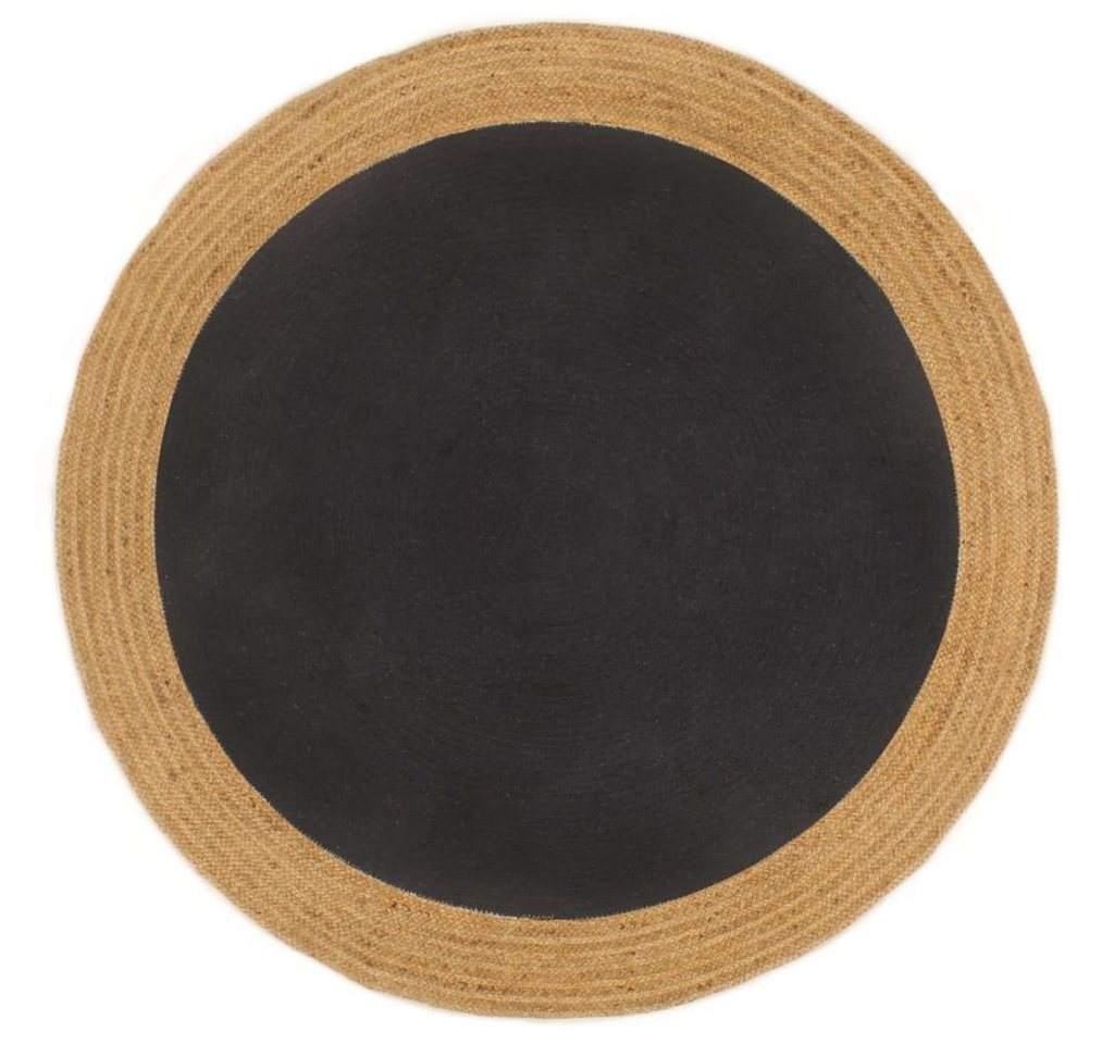 Teppich Geflochten Schwarz & Natur 150 cm Jute & Baumwolle Rund, furnicato, Runde von furnicato