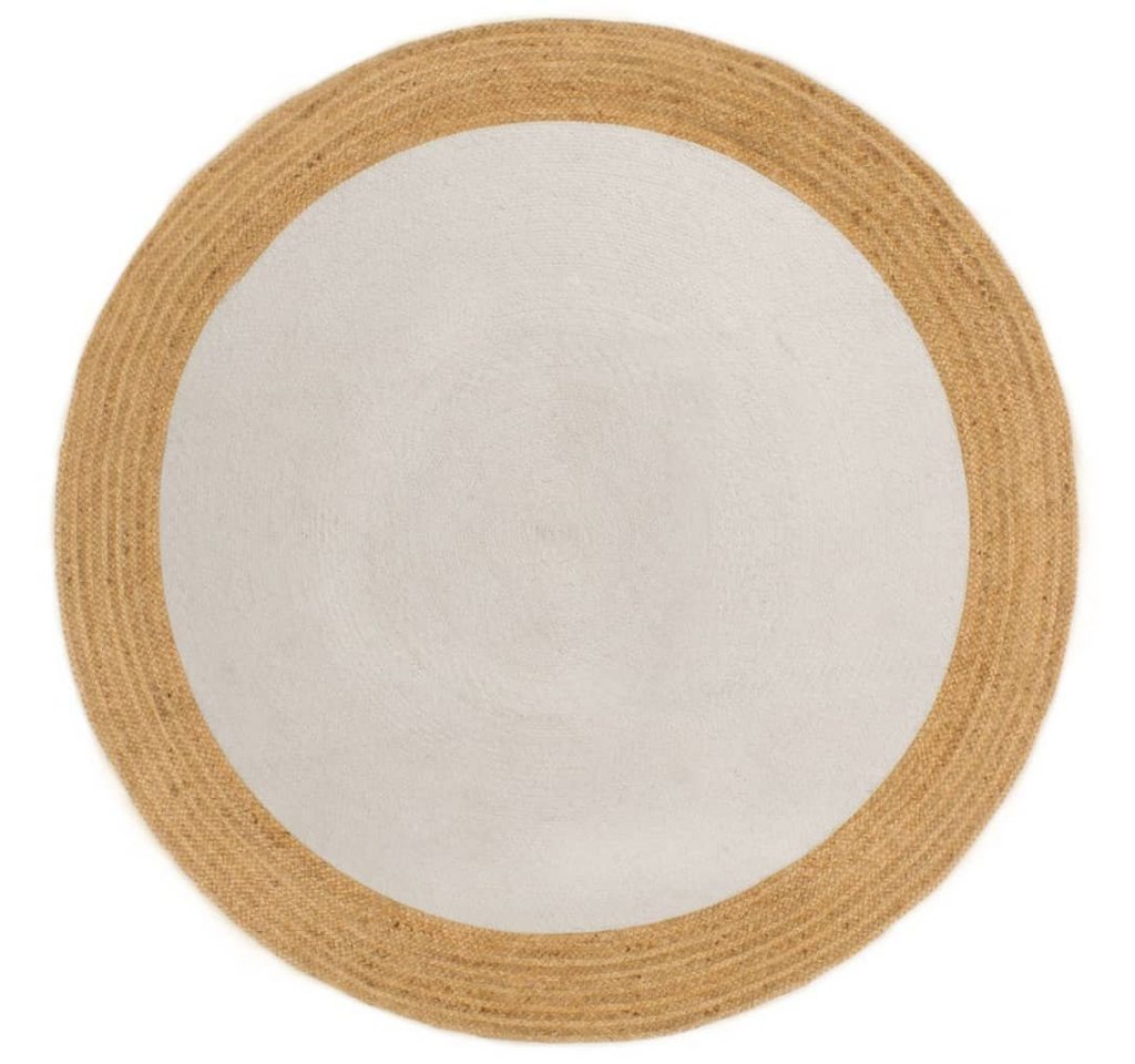 Teppich Geflochten Weiß & Natur 120 cm Jute & Baumwolle Rund, furnicato, Runde von furnicato