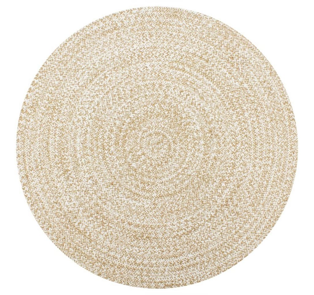Teppich Handgefertigt Jute Weiß und Natur 90 cm, furnicato, Runde von furnicato