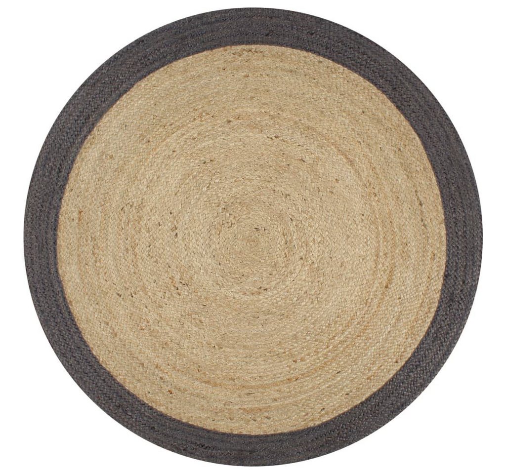 Teppich Handgefertigt Jute mit Dunkelgrauem Rand 150 cm, furnicato, Runde von furnicato