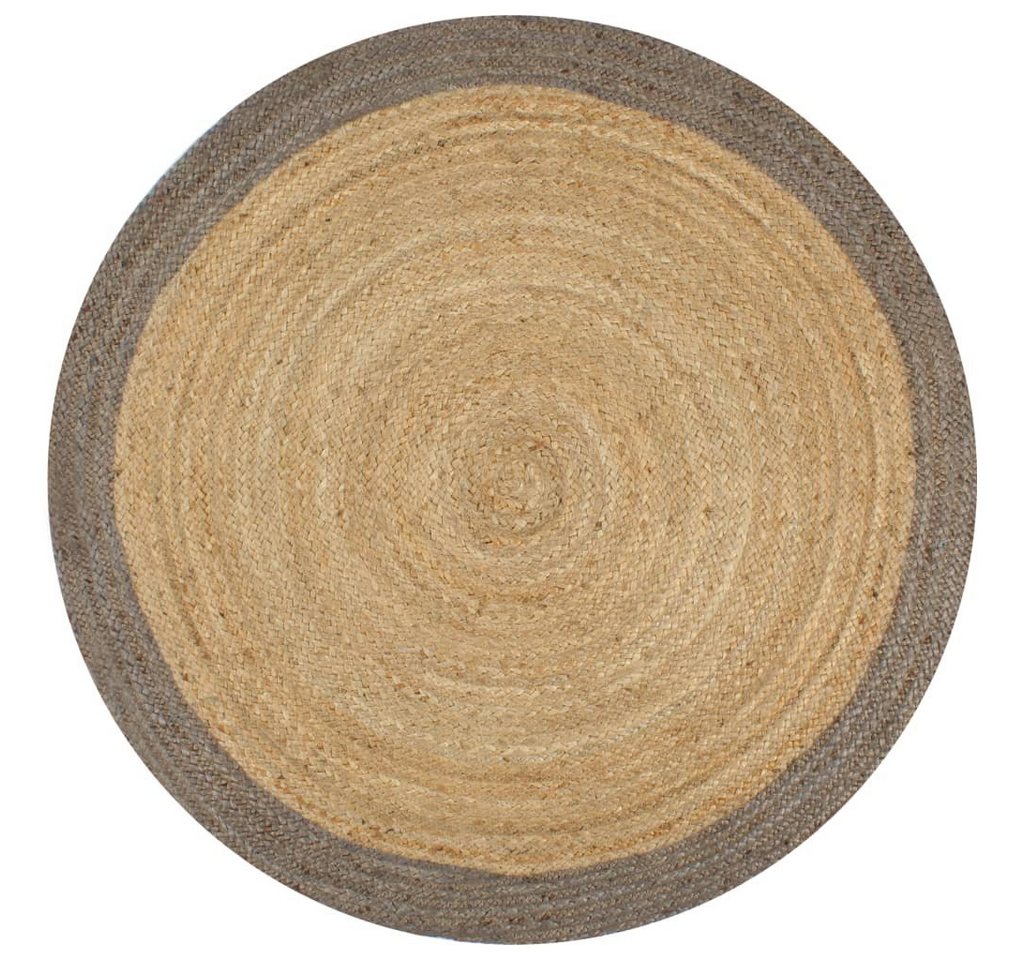 Teppich Handgefertigt Jute mit Grauem Rand 120 cm, furnicato, Runde von furnicato