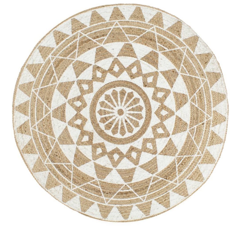 Teppich Handgefertigt Jute mit weißem Aufdruck 150 cm, furnicato, Runde von furnicato