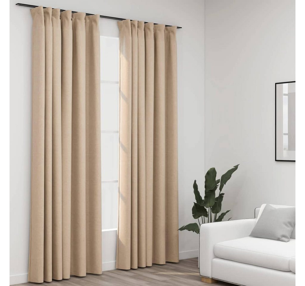 Vorhang Verdunkelungsvorhänge Haken Leinenoptik 2 Stk. Beige 140x245 cm, furnicato, (2 St) von furnicato