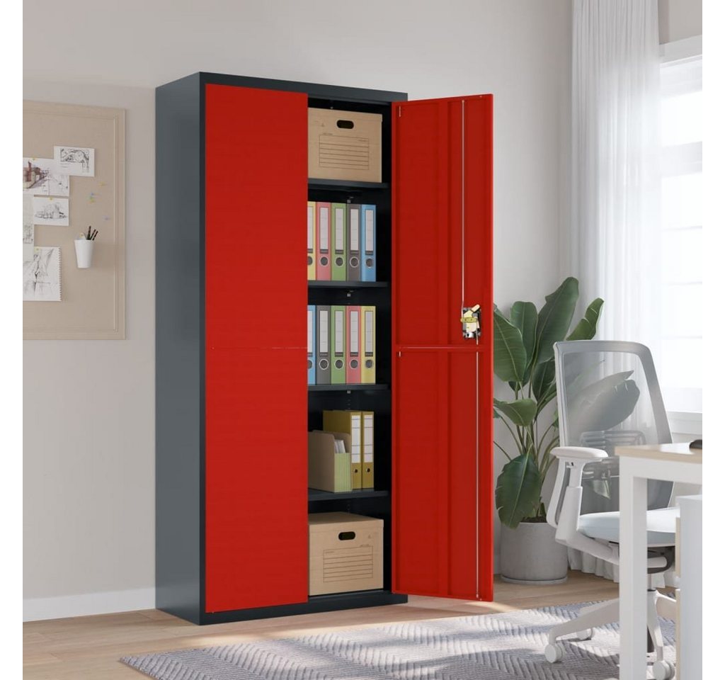 furnicato Aktenschrank Anthrazit und Rot 90x40x200 cm Stahl von furnicato