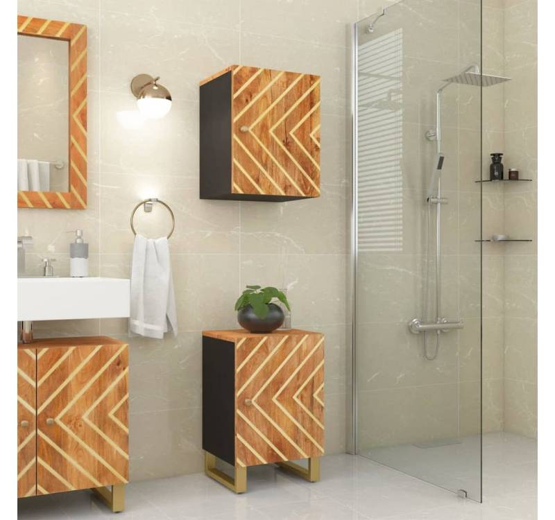 furnicato Badmöbel-Set Badschrank Braun und Schwarz 38x33,5x58 cm Massivholz von furnicato
