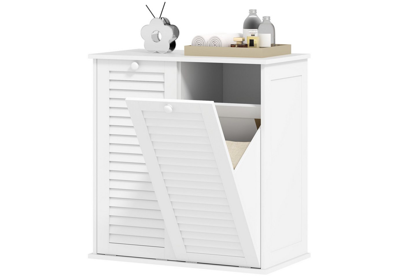 furnicato Badmöbel-Set Wäscheschrank mit 2 Kippbehältern, 70x38x73 cm, Weiß, (1-St) von furnicato